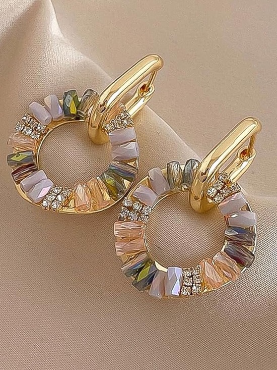 Anthropologie Jewelry - Anthropologie Gold Hoop Earrings with Pastel Crystal Wreath